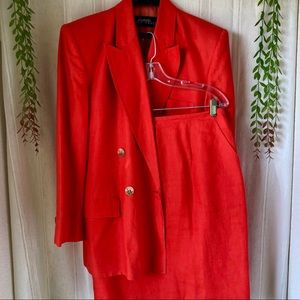 Linda Allard Ellen Tracy Red Orange Skirt Suit